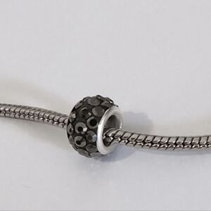 Silver Black with Black Rhinestones Charm for Pandora Style Bracelet